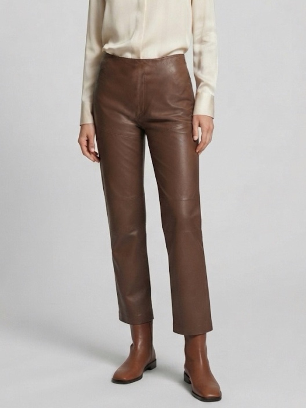 Danier Brown Leather Straight Leg Pants  Size 12 Mid Rise